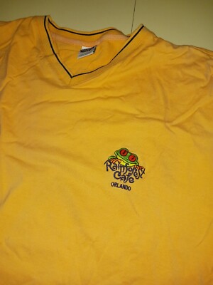 Vintage Rainforest Cafe Orlando T-Shirt Tree Frog Adult 2XL Orange Embroidered V