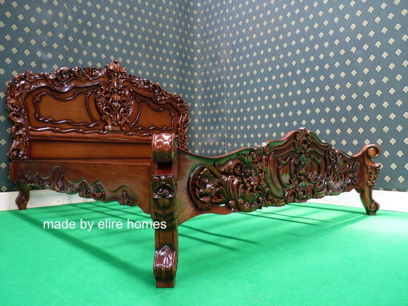 Muebles barrocos de diseño cama rococó francesa talla King a medida EE. UU. Foto 3 de 4