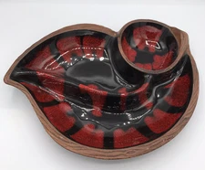 Black and Red Chip And Dip Tray Dish Vintage Mid Century Modern USA 602 Pottery