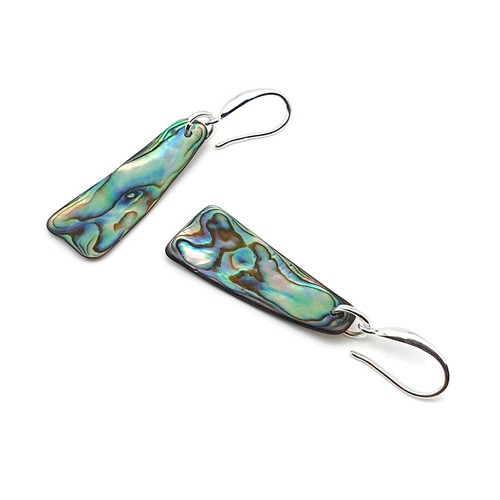 Paua Earrings Rainbow Abalone Natural Shell Dangle Drop Sterling Silver Hooks - Picture 78 of 84