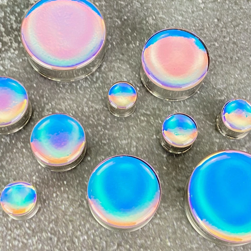 Baby Blue/Pink Opal Color Shift Double Flare Resin Plugs (MTO-052) gauges pair - Image 2 of 3