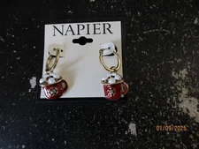 NWT Napier Gold Tone Hot Cocoa/Chocolate Mug Hoop with Drop Earrings Holiday