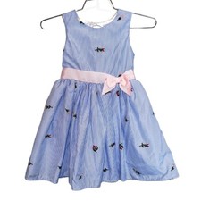 Zunie Sleeveless Floral Embroidered Petticoat Blue Stripe Easter Dress Sz 5