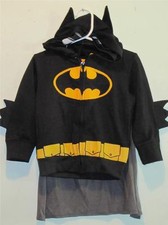 New Boy's Black  Gray Full-Zip DC Comics BATMAN Hoodie Jacket w/ CAPE, Size 2T
