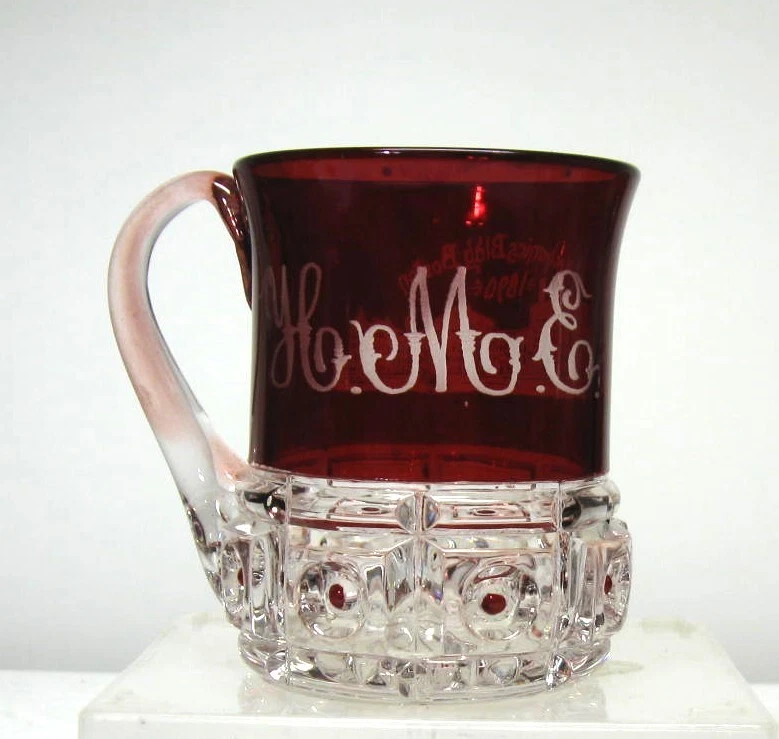 'EAPG*** RUBY STAINED CUP - BEADED THUMBPRINT BLOCK- MECHANICS BLDG BOSTON 1890 - Image 2 of 4