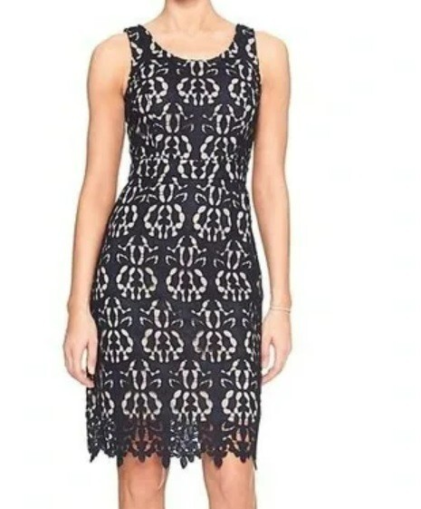 NWT Banana Republic Lace Sheath Dress Sz 2 Blue Tan Lace Sleeveless Scoop  Neck