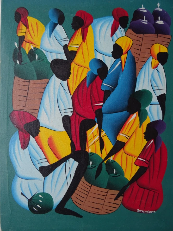 Tableau Art Naïf  Toile Haïti Signé Haïtian painting - Photo 2/4