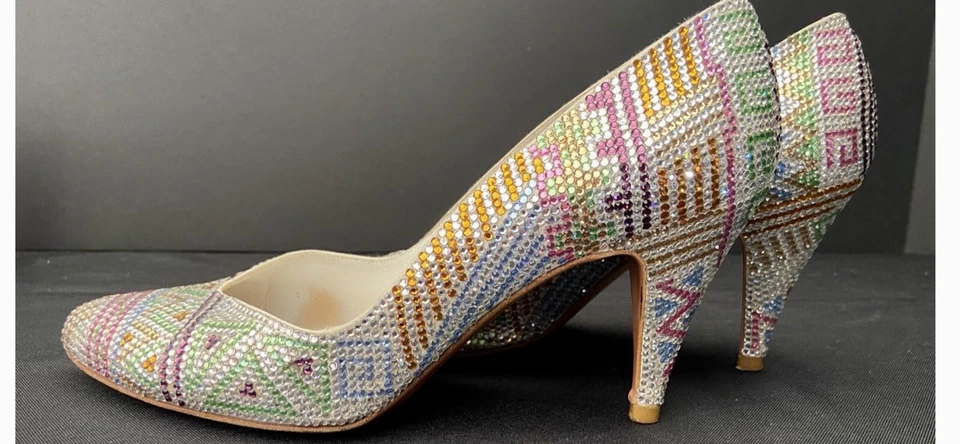 Stuart Weitzman 限量珠宝钱包和鞋子 70 年代 80 年代 Glam Rock 婚礼 7.5 — 第 4/4 张图片