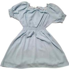 Ruffled mini blue dress smocked waist fit n flare women's sz Medium preowned