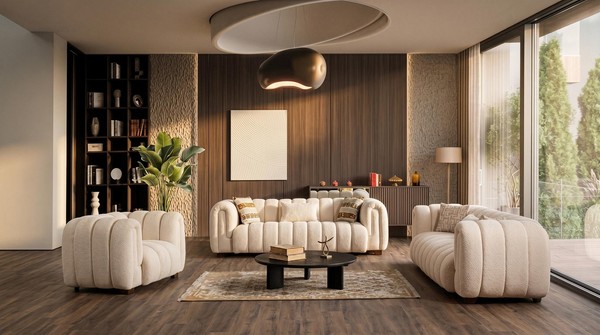 Beiges Weiches Wohnzimmer-Set Sofas Stoffsofas DesignermöBel-image