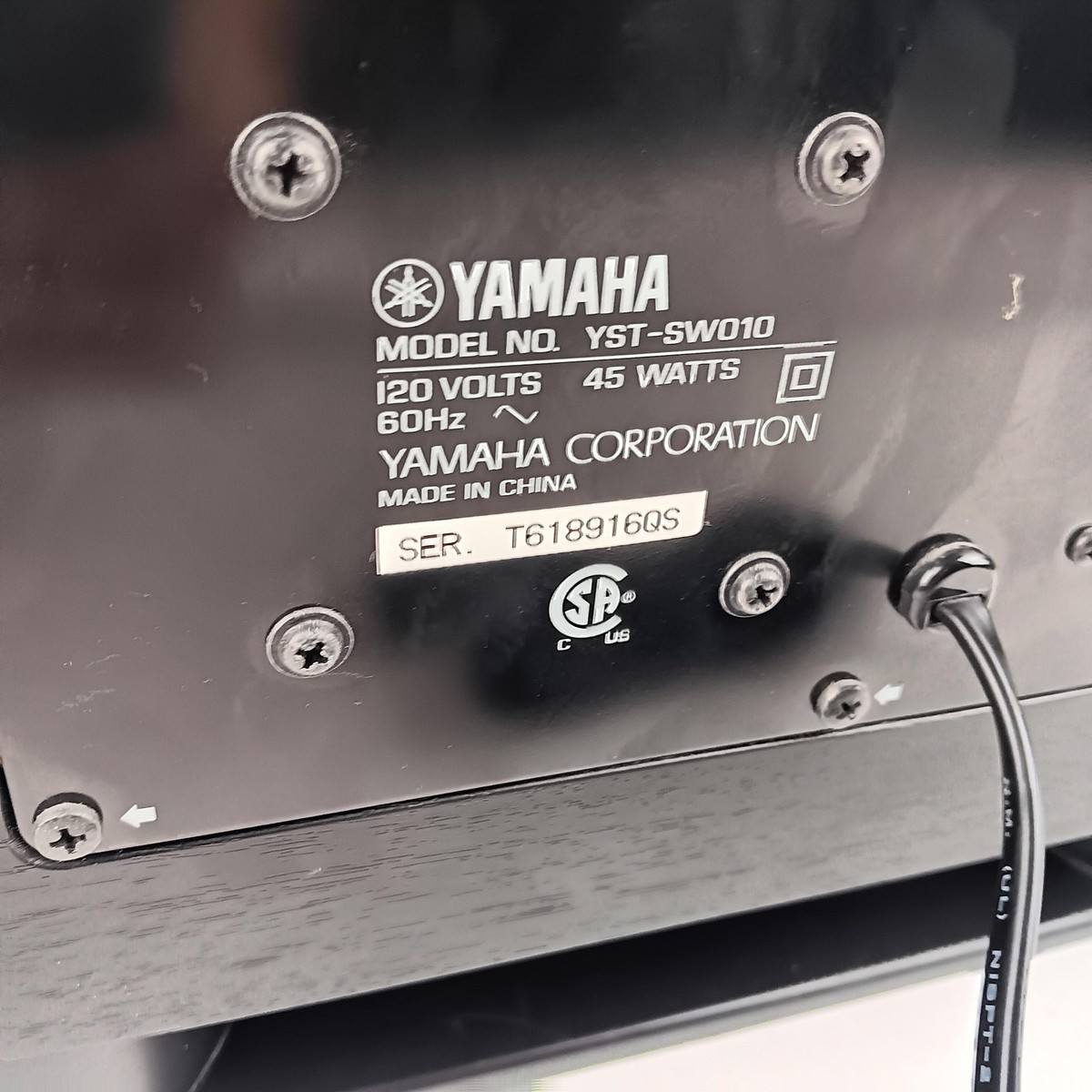 Yamaha YST-SW010 Subwoofer Black Powered 45W Home Theater Audio