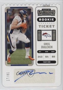 2022 Panini Contenders Rookie Ticket Stub /80 Greg Dulcich #185 Rookie Auto RC