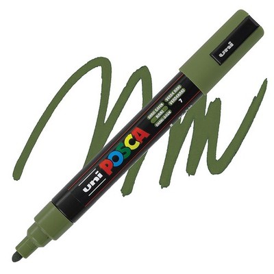 Posca Markers, Paint Marker, Khaki Green, 5M Medium Tip, Opaque, Deep