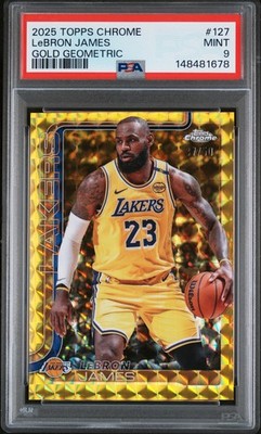 148481678 LeBron James 2025 Topps Chrome #127 Geometric Gold Refractor /50 PSA 9