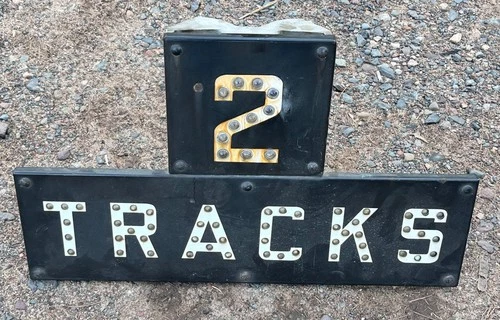 Vintage 1930s/1940s ~2 Tracks Railroad sign~ Porcelain w/cats eye marbles NICE!