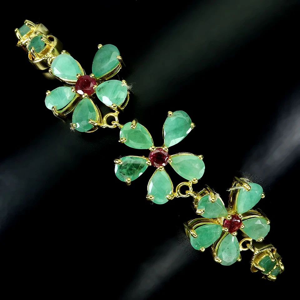 925 Sterling Silver Bracelet Pear Emerald Ruby Gemstone No USA Import Fees - Image 2 of 4