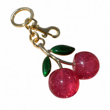 Pink Coach Red Cherry Apple Bag Charm Keychain Resin Metal Brass Purse Decoratio