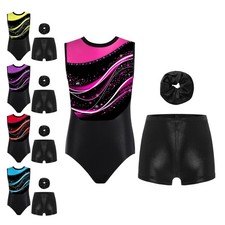Girls Gymnastics Themed Party Outfits Jumpsuit Set Skating Sleeveless Dance