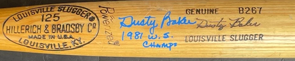 Dusty Baker Hand Signed Autographed Game Used Bat Los Angeles Dodgers