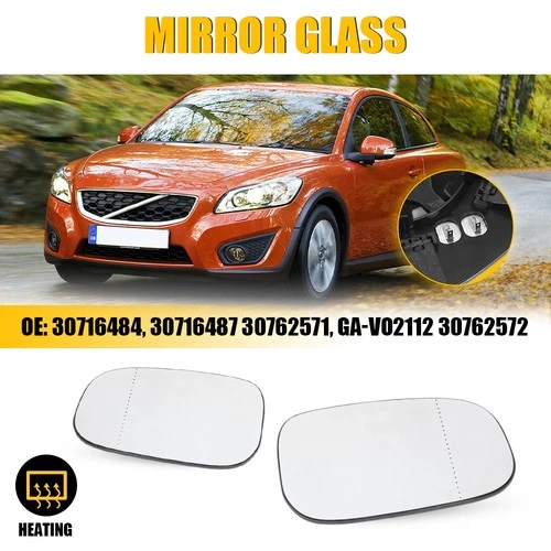 2x Mirror Glass Left Right w/ Backing Plate For Volvo C30 C70 S40 S60 V50 V70 EH