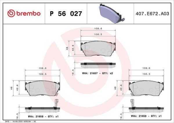 Brembo Bremsbelagsatz, Scheibenbremse P 56 027 FüR Buick Cadillac Oldsmobile-image