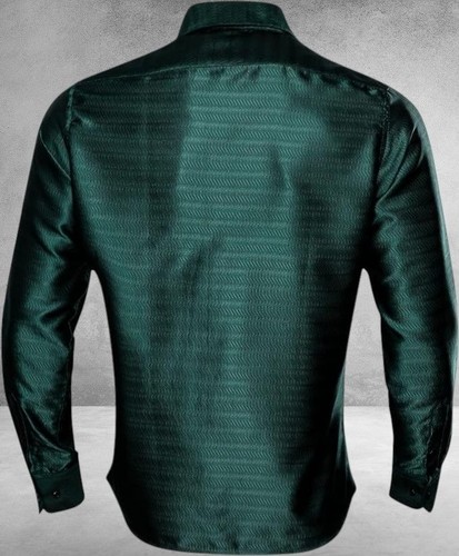 Barry Wang Solid Green Silk Polyester Long Sleeve Shirt Mens XL - Picture 5 of 7