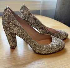 NEW-Kate Spade-Silver Gold Glitter/Block Heel Pumps-Sz 7-Small manufacture marks