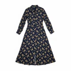 Vintage 90s J.Crew 6 Navy Blue Floral Midi Dress Shirt Dress Rayon Cottage