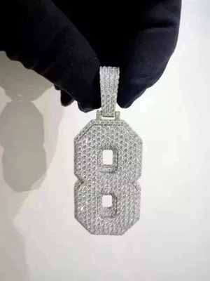 Round Lab Created Diamond Customize Number Pendant 14k White Gold Plated