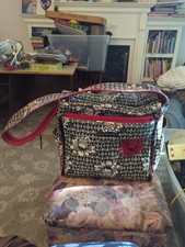 Petunia Pickle Bottom Diaper Bag Black Red Geometric Floral Design Thick Strap