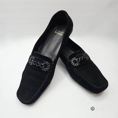 Stuart Weitzman Murphy Moccasin Black Suede Slip On Jeweled Loafers Womens 9N