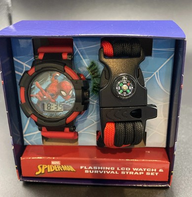 Marvel Spider-Man Kids Flashing LCD Watch Survival Strap Set