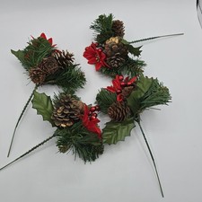 Vtg Christmas Floral Pick Pinecone Berries Greenery 7  Long Artificial 4 Picks