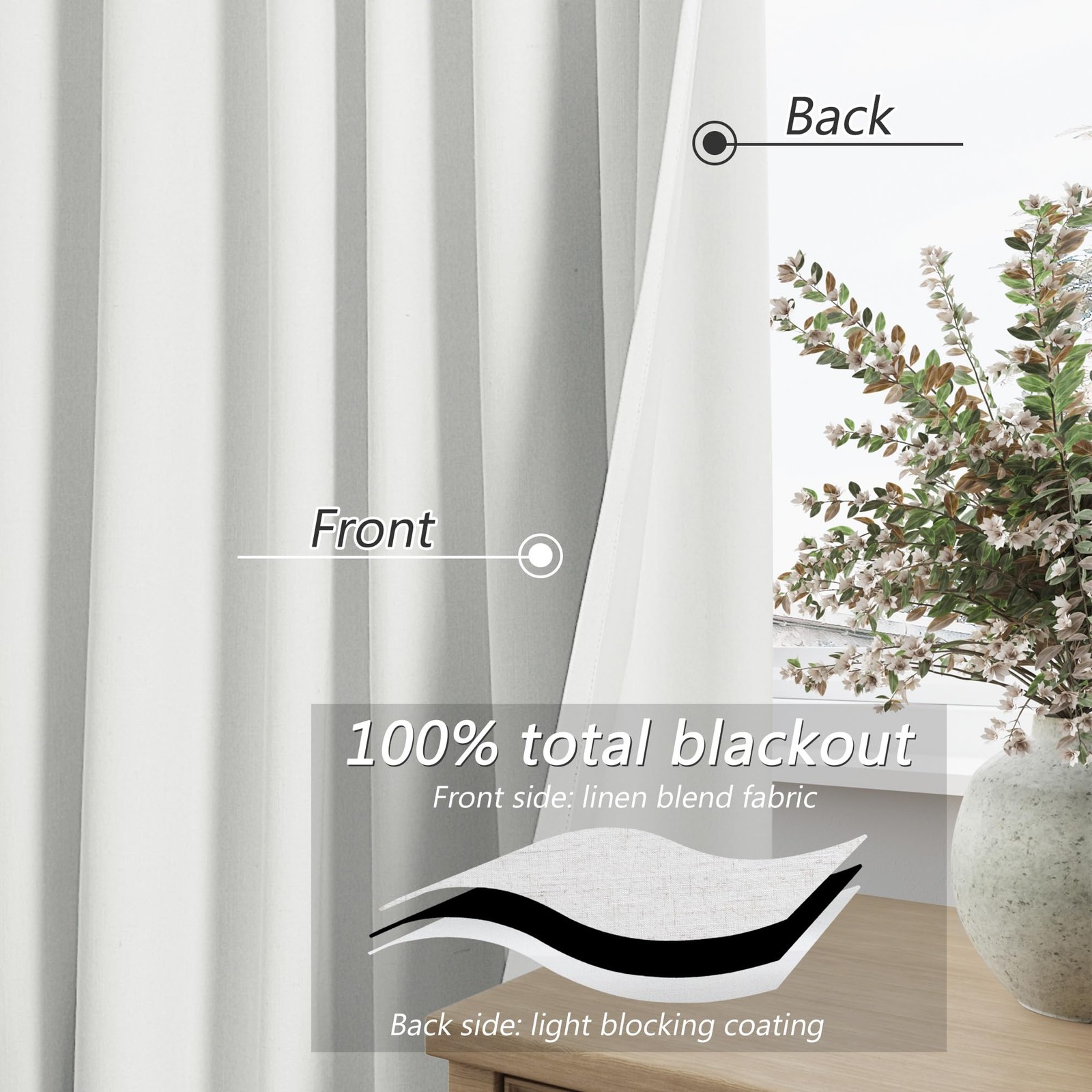 Off White 100% Blackout Curtains 120 Inch Length 2 Panels Set for Living Room... thumbnail 4