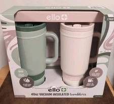 Pair Of Ello 40 oz Stainless Steel Vacuum Insulated Tumblers. Sage & Cream New
