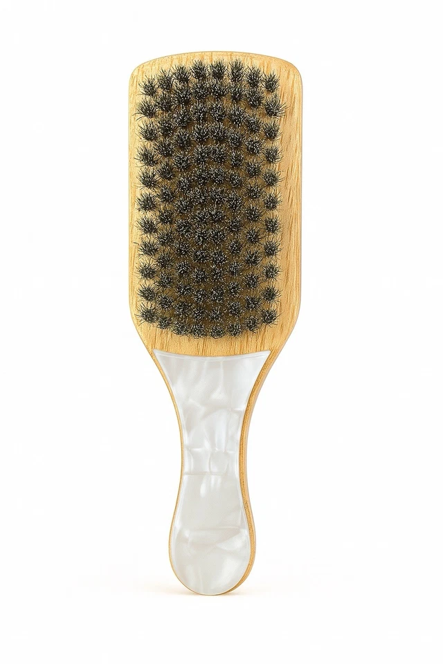 🤍 Pearl White Mini boar Bristles Hair Brush– Elegant Detangling for Daily Use - Image 2 of 3