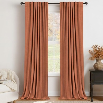 100% Blackout Shield Linen Blackout Curtains for Bedroom 84 Inches Long, Back...