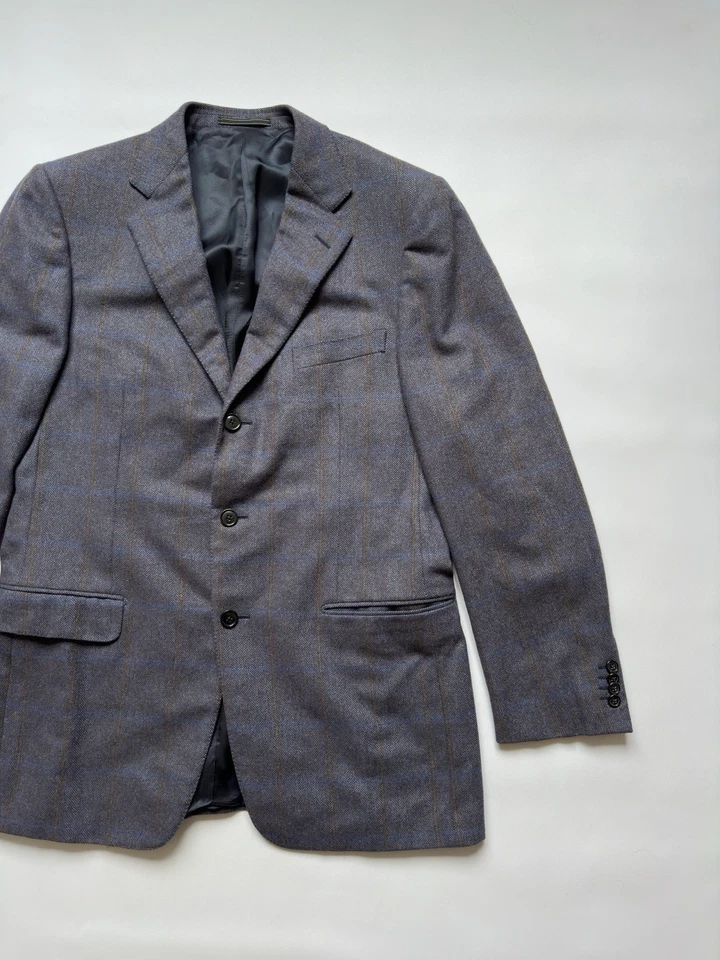 Ermenegildo Zegna Mens 52 Blazer Jacket Check Tweed Lana Wool Blue - Image 3 of 4