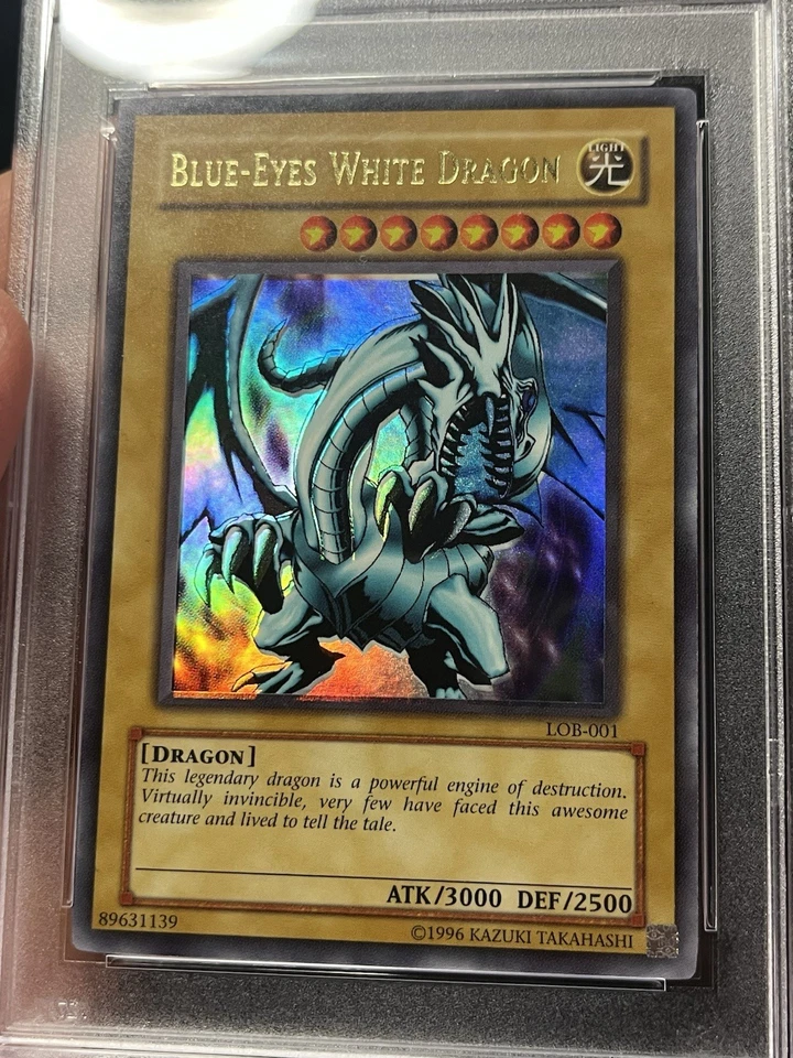 PSA 8 Blue-Eyes White Dragon LOB-001 Original Print Yugioh Misprint Foil Shift - Image 2 of 4