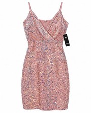 NWT GUESS Pink Sequin Mini Dress Size 10 Bodycon V Neck Cocktail Party Sparkly