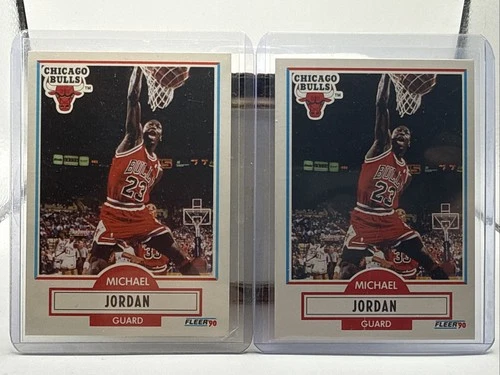 (2) 1990-91 Fleer #26, MICHAEL JORDAN, Error & Correct, Line/No Line, Bulls