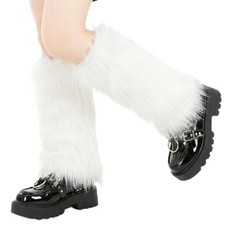 Women's Faux Fur Leg Warmers, White Furry Boot Cuffs, Warm Fuzzy Boot Covers ...