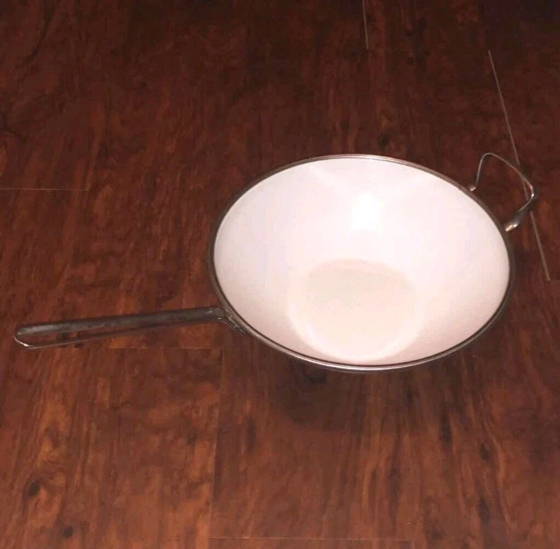 Vintage Chantal White Enamel Skillet Wok Double Handle Cookware 12"