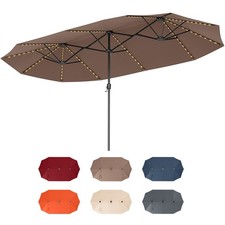15.5 FT Extra-Large Patio Umbrella w/ LED Solar Lights 12 Heavy-Duty Ribs