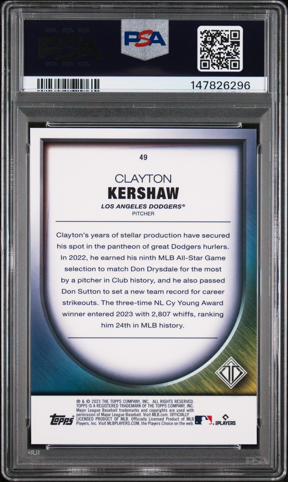 TRANSCENDENT COLLECTION TRANSCENDENT ICONS CHROME CLAYTON KERSHAW 08/25 PSA 10 view 2