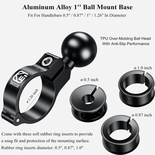 Adjustable Handlebar Mount Base with Rubber Inserts - 1'' TPU Ball for Stability - 第 4/10 張圖片