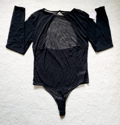  Auden Ebony Black Transparent Long Sleeve Sexy Snap Bodysuit Size L Large 
