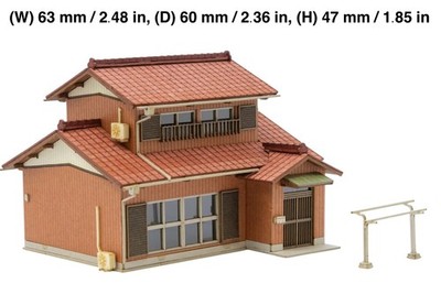 N/1:150 Scale MK 60s-70s Japanese Two-Story House Building Kit Red w/LED Light