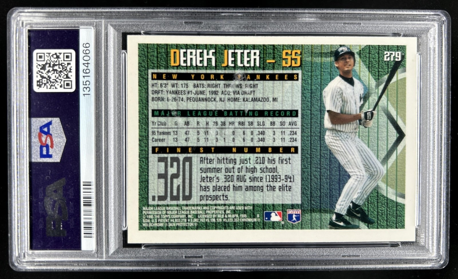 1995 Topps Finest Derek Jeter Rookie RC #279 New York Yankees PSA 10 GEM MINT view 2
