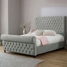 NEW Chesterfield Sleigh Bed Frame Upholstered In PLUSH Velvet Bed - ALL UK SIZES